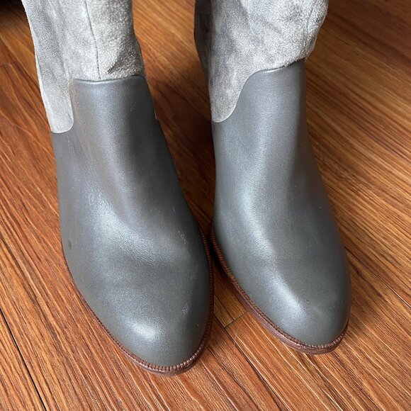 Splendid Sullie Knee High Pull On Boot Grey Suede Leather Stacked Heel - Picture 3 of 11
